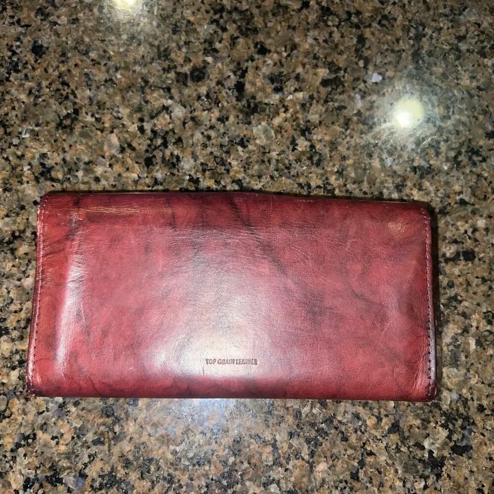 Gorgeous Vintage Etch 2 Prym Top Grain Red Burgundy Leather Wallet Coin Purse
